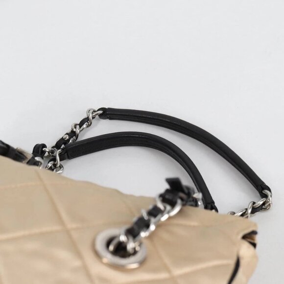 PRADA Chain Shoulder Bag Satin Beige Silver Auth 141037V - Picture 9 of 16